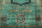 6x8 Green and Multicolor Turkish Tribal Rug