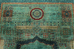 6x8 Green and Multicolor Turkish Tribal Rug