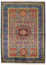 6x8 Multicolor and Blue Turkish Tribal Rug