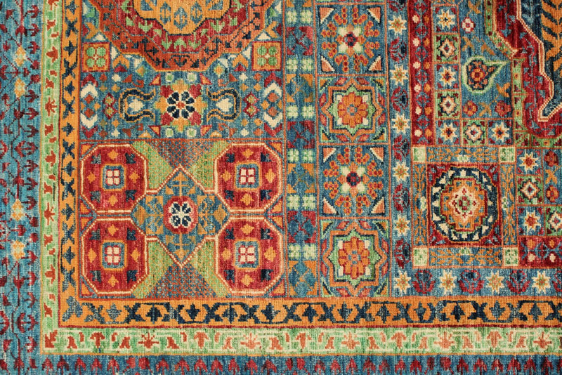 6x8 Multicolor and Blue Turkish Tribal Rug