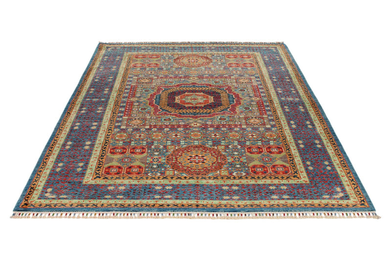 6x8 Multicolor and Blue Turkish Tribal Rug