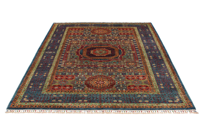 6x8 Multicolor and Blue Turkish Tribal Rug