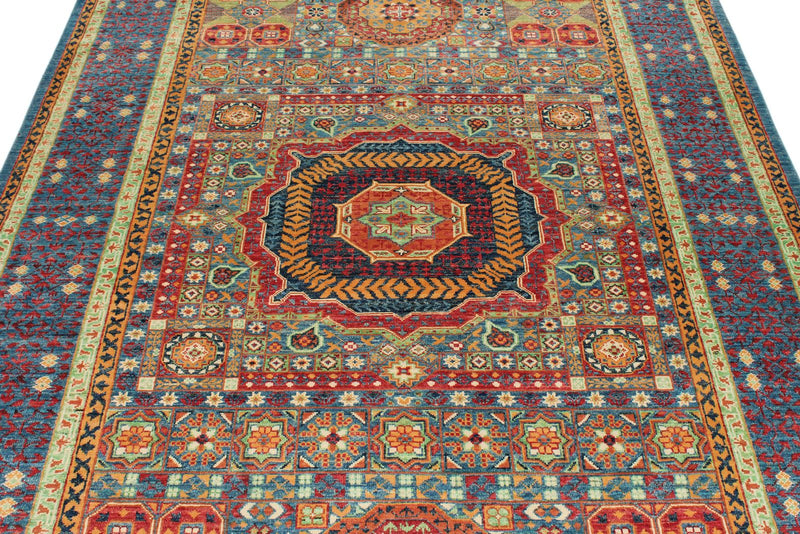 6x8 Multicolor and Blue Turkish Tribal Rug