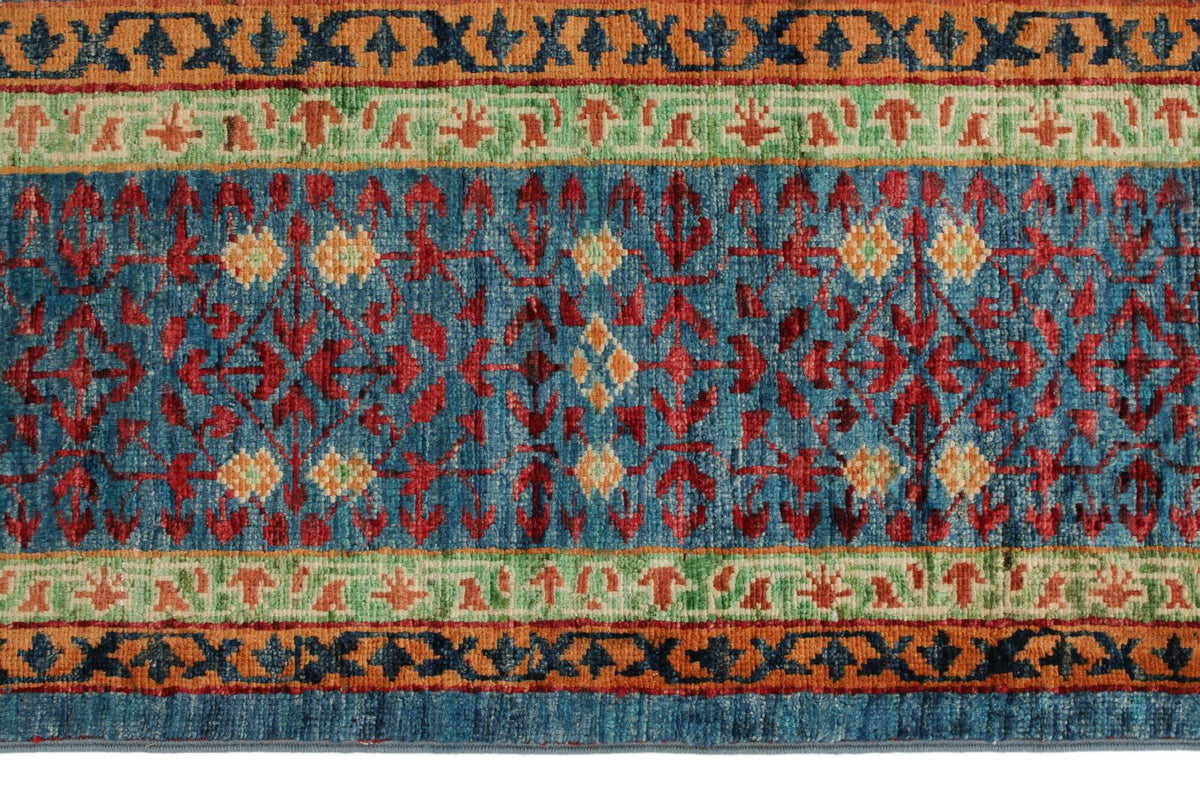 6x8 Multicolor and Blue Turkish Tribal Rug