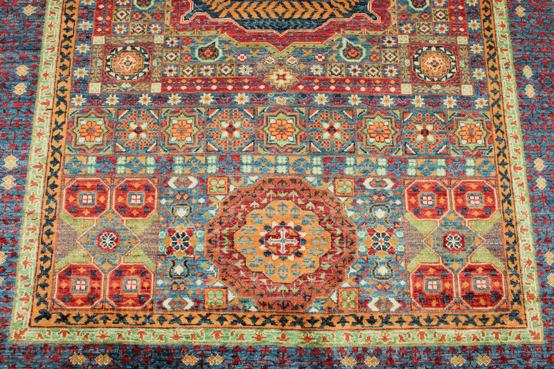 6x8 Multicolor and Blue Turkish Tribal Rug