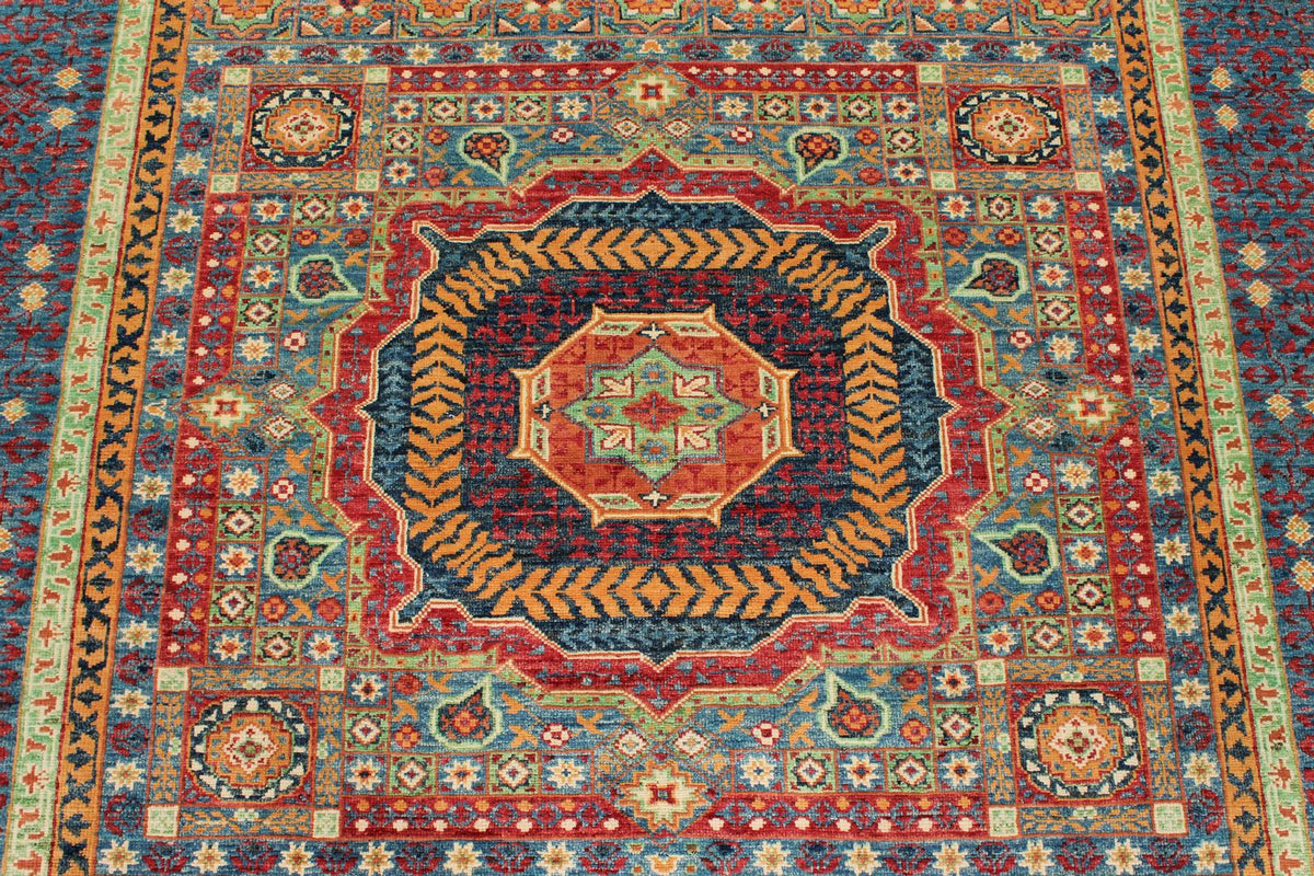 6x8 Multicolor and Blue Turkish Tribal Rug