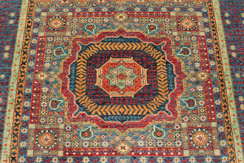 6x8 Multicolor and Blue Turkish Tribal Rug