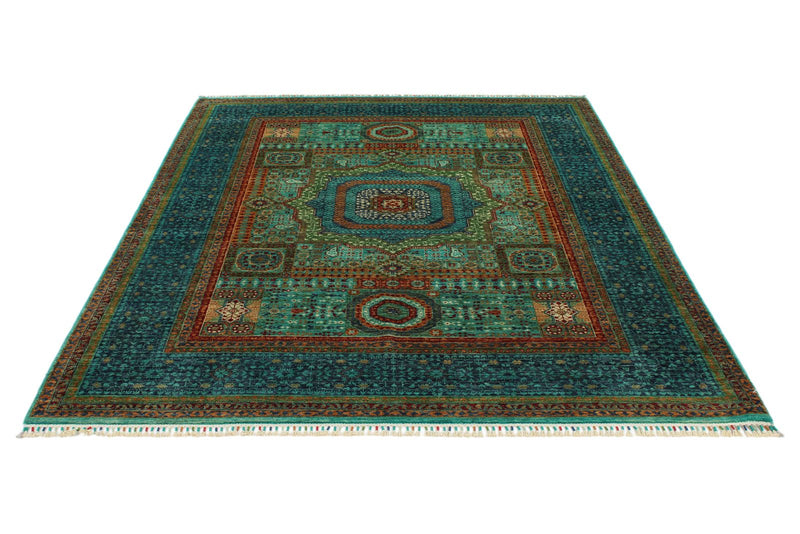 6x8 Turquoıse and Blue Turkish Tribal Rug