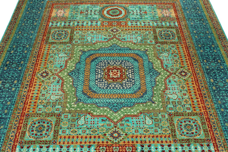 6x8 Turquoıse and Blue Turkish Tribal Rug