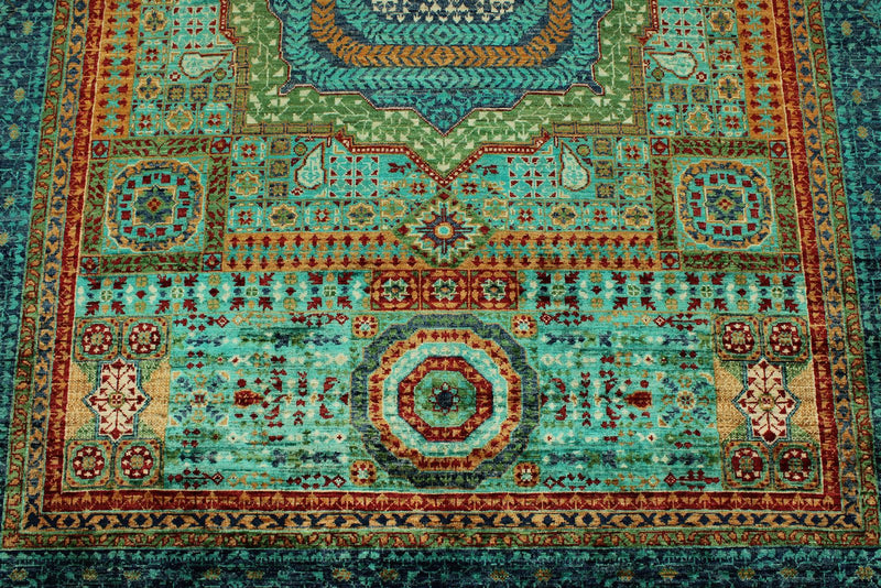 6x8 Turquoıse and Blue Turkish Tribal Rug