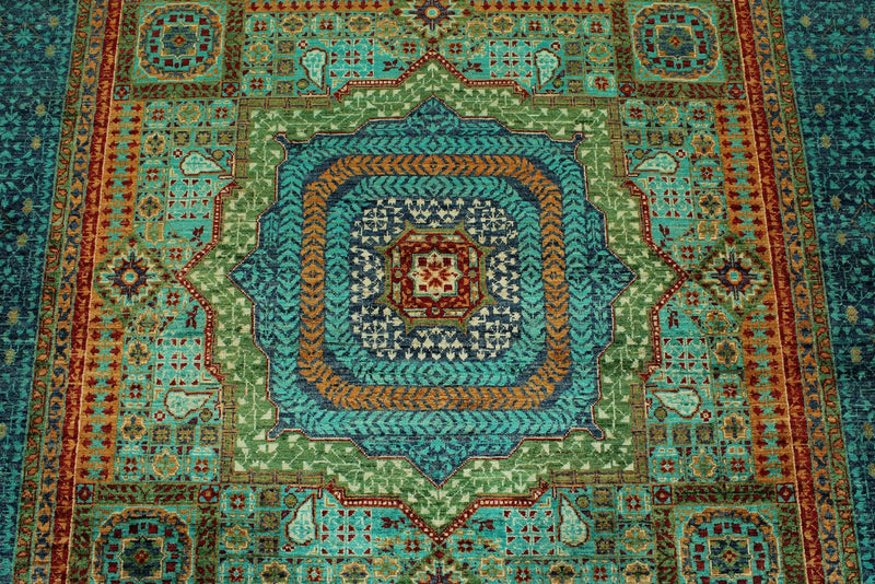 6x8 Turquoıse and Blue Turkish Tribal Rug