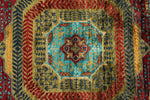 6x8 Blue and Dark Rust Turkish Tribal Rug