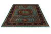 6x8 Blue and Dark Rust Turkish Tribal Rug