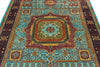 6x8 Blue and Dark Rust Turkish Tribal Rug