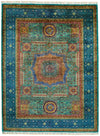 6x8 Green and Blue Turkish Tribal Rug