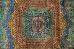 6x8 Green and Blue Turkish Tribal Rug