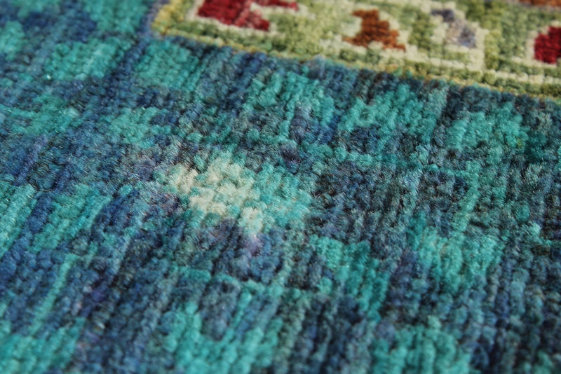 6x8 Green and Blue Turkish Tribal Rug