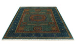 6x8 Green and Blue Turkish Tribal Rug