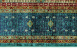 6x8 Green and Blue Turkish Tribal Rug