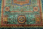 6x8 Green and Blue Turkish Tribal Rug