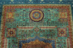 6x8 Green and Blue Turkish Tribal Rug