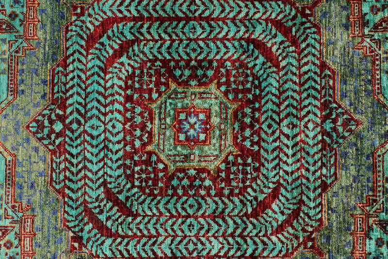 6x8 Green and Green Turkish Tribal Rug