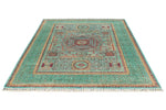 6x8 Green and Green Turkish Tribal Rug