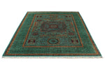 6x8 Green and Green Turkish Tribal Rug