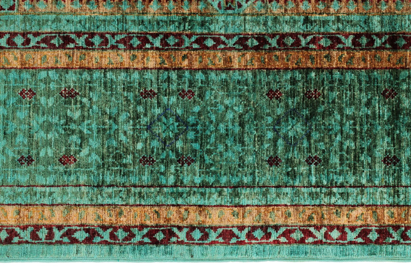 6x8 Green and Green Turkish Tribal Rug