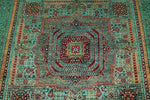 6x8 Green and Green Turkish Tribal Rug