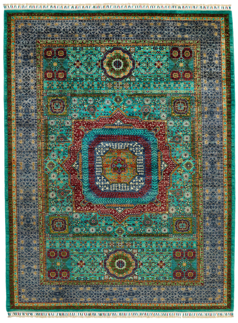 6x8 Turquoıse and Gray Turkish Tribal Rug