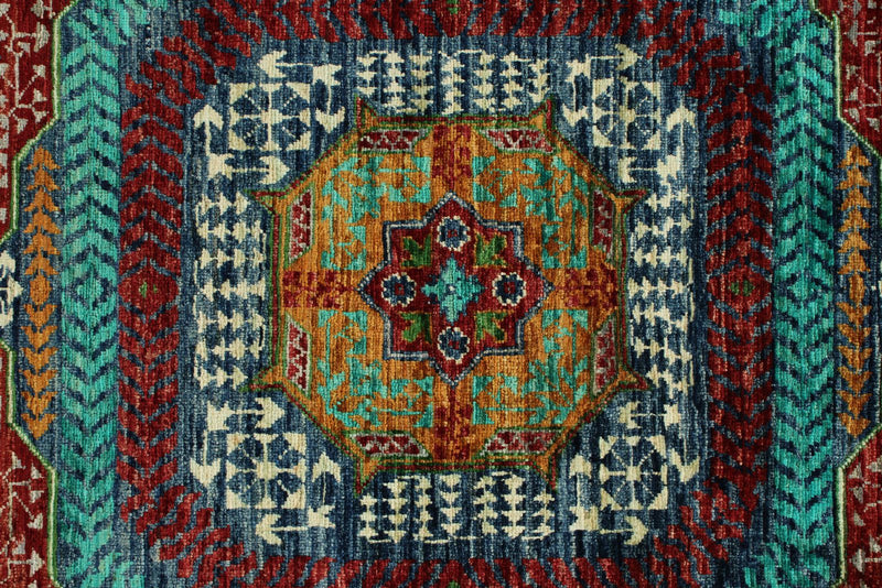 6x8 Turquoıse and Gray Turkish Tribal Rug