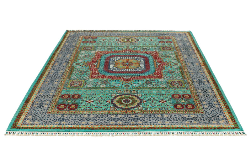 6x8 Turquoıse and Gray Turkish Tribal Rug