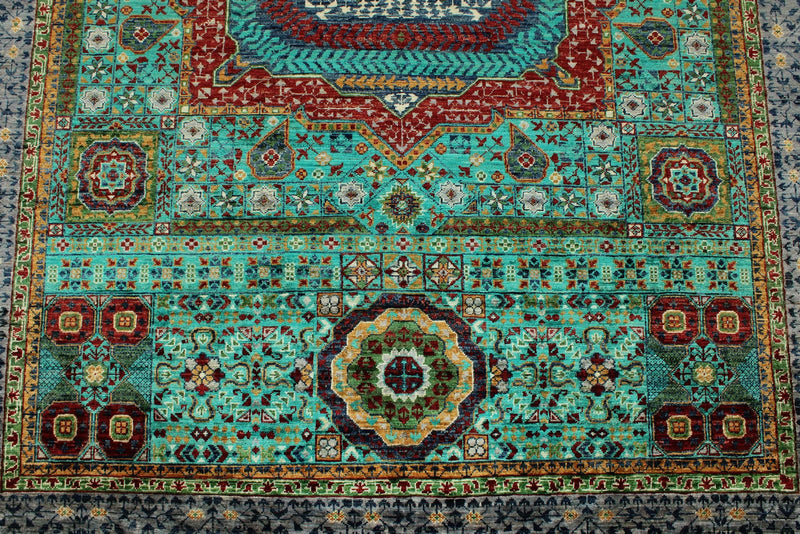 6x8 Turquoıse and Gray Turkish Tribal Rug