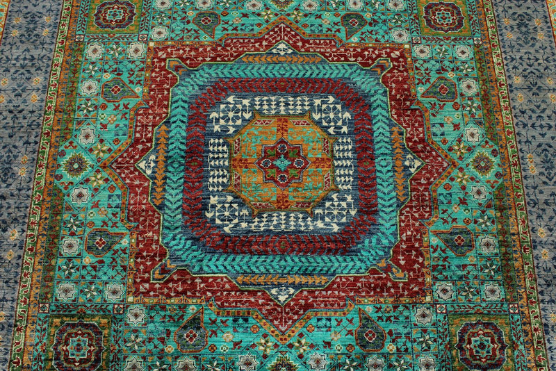 6x8 Turquoıse and Gray Turkish Tribal Rug