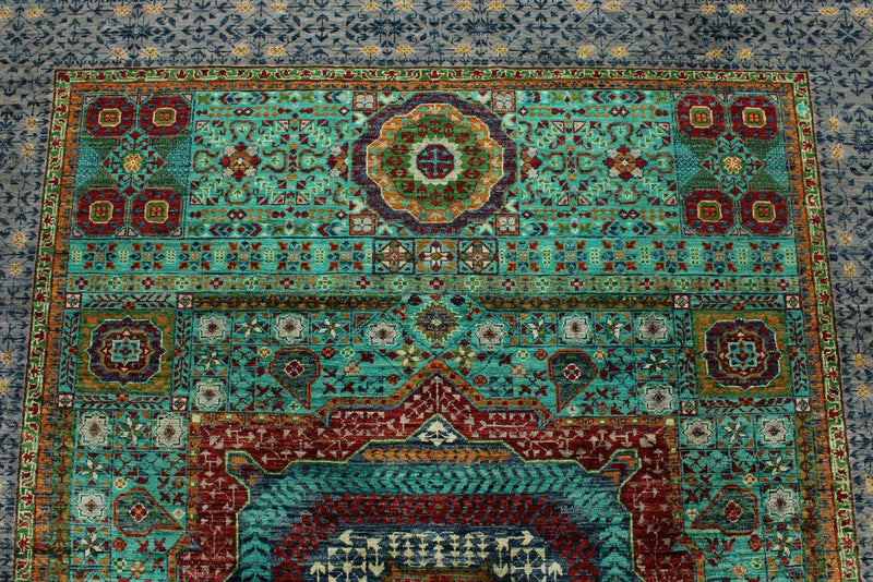 6x8 Turquoıse and Gray Turkish Tribal Rug