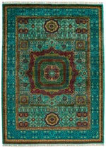 6x8 Light Green and Green Turkish Tribal Rug