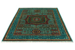 6x8 Light Green and Green Turkish Tribal Rug