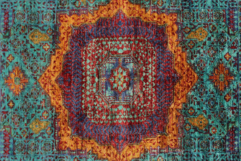 6x8 Light Blue and Purple Turkish Tribal Rug