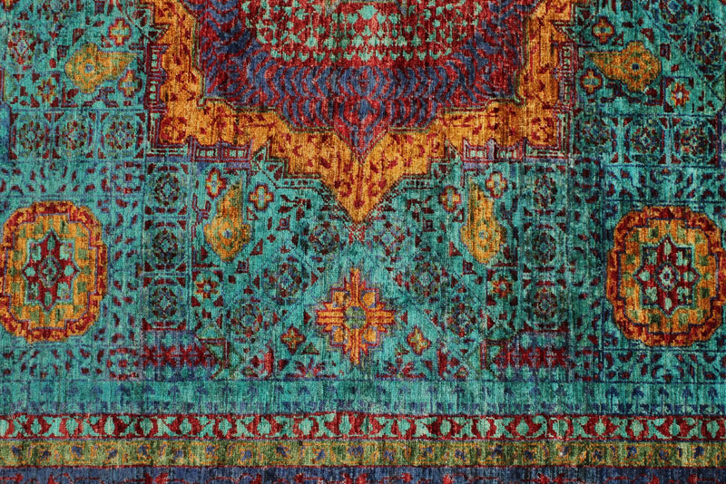 6x8 Light Blue and Purple Turkish Tribal Rug