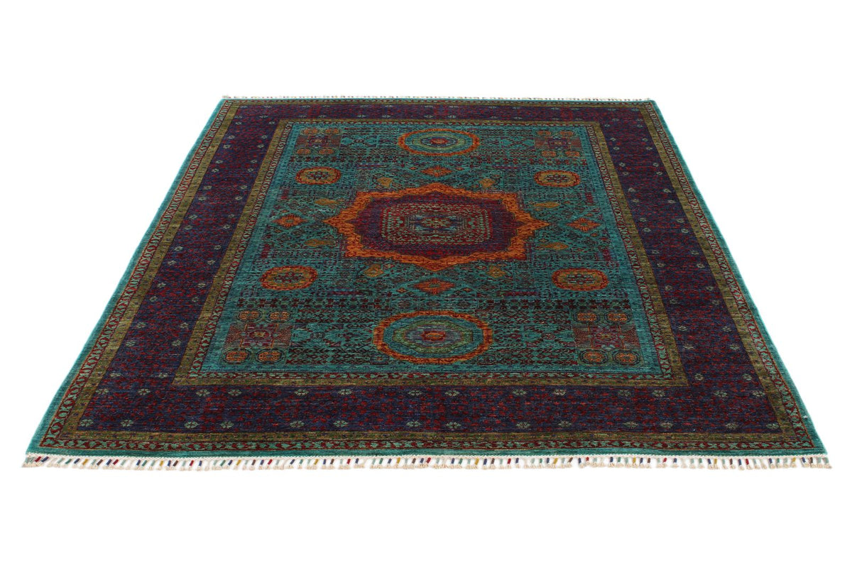 6x8 Light Blue and Purple Turkish Tribal Rug