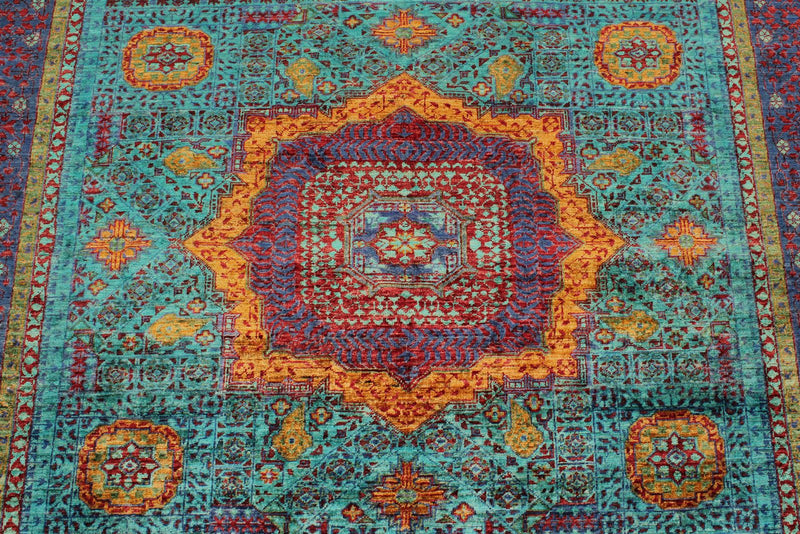 6x8 Light Blue and Purple Turkish Tribal Rug