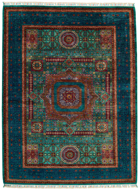 6x8 Turquoıse and Navy Turkish Tribal Rug