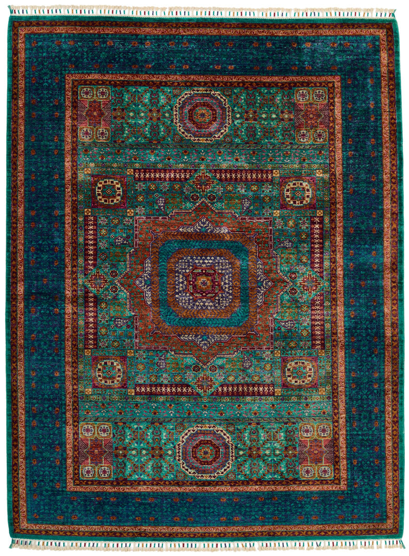 6x8 Turquoıse and Navy Turkish Tribal Rug