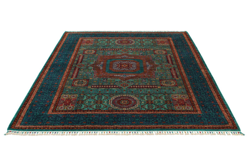 6x8 Turquoıse and Navy Turkish Tribal Rug