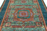 6x8 Turquoıse and Navy Turkish Tribal Rug