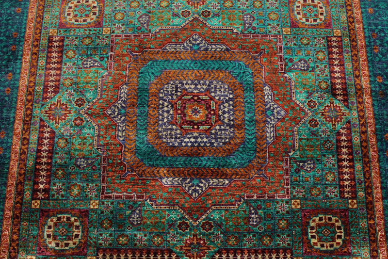 6x8 Turquoıse and Navy Turkish Tribal Rug