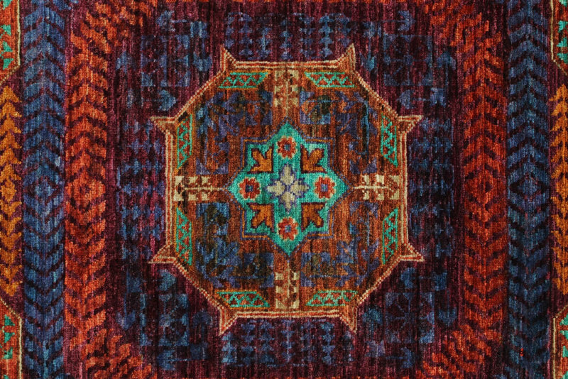 6x8 Green and Navy Turkish Tribal Rug