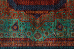 6x8 Green and Navy Turkish Tribal Rug