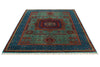 6x8 Green and Navy Turkish Tribal Rug